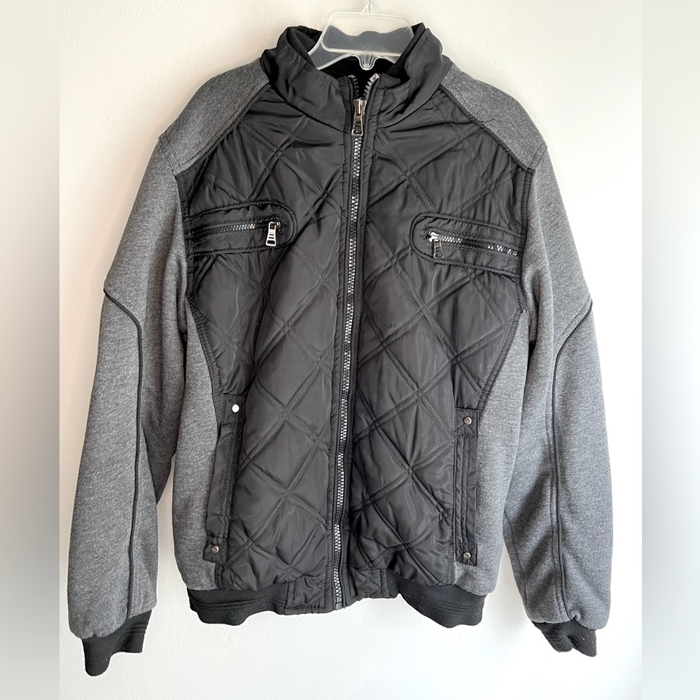 XB•NZ Size XXL Full Zip Partially Quilted Fleece Lined Black Gray Jacket